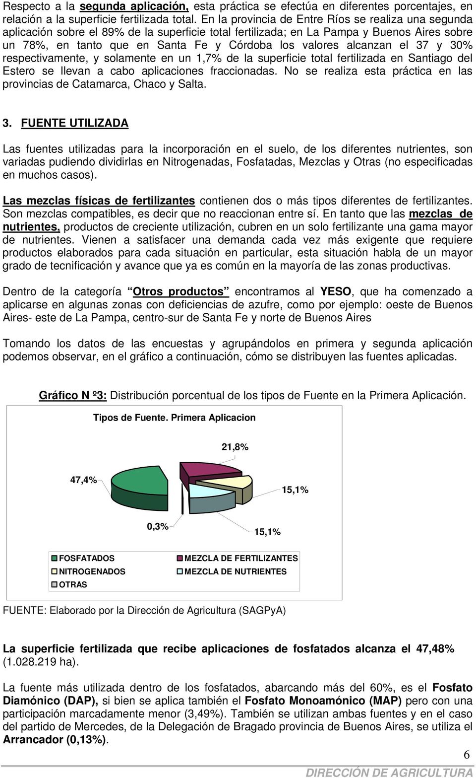 valores alcanzan el 37 y 30% respectivamente, y solamente en un 1,7% de la superficie total fertilizada en Santiago del Estero se llevan a cabo aplicaciones fraccionadas.