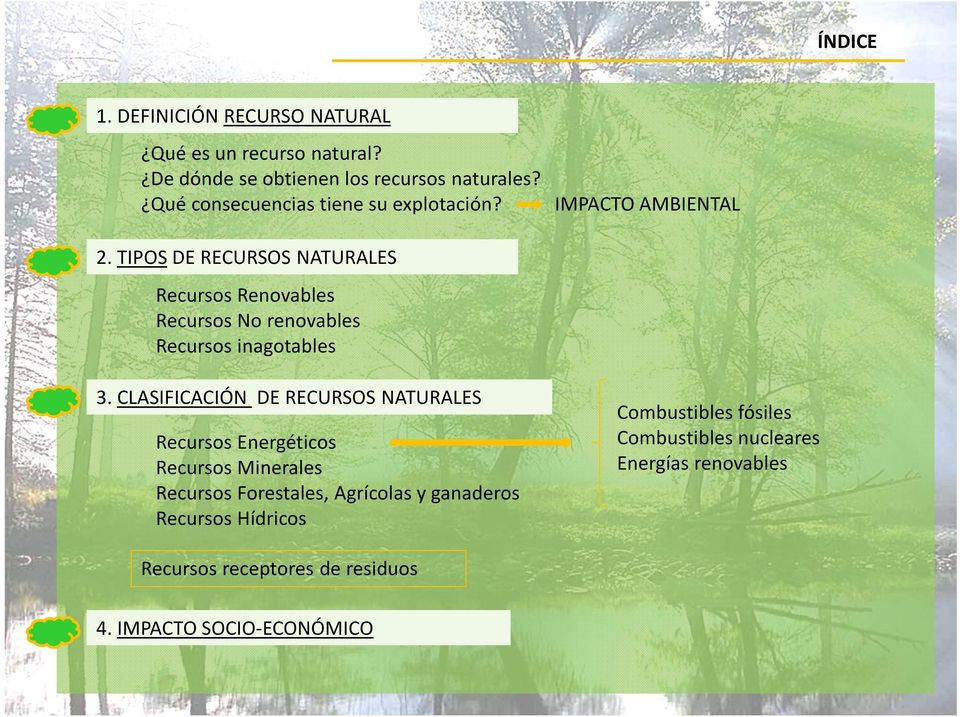 TIPOS DE RECURSOS NATURALES Recursos Renovables Recursos No renovables Recursos inagotables 3.