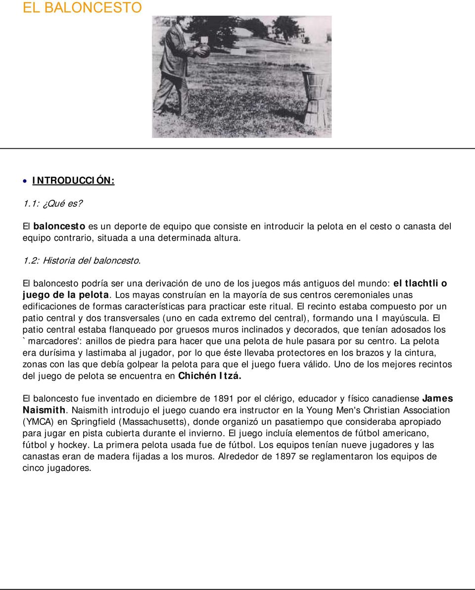 EL BALONCESTO. : Qué es? : Historia del baloncesto. INTRODUCCIÓN: -  PDF Free Download