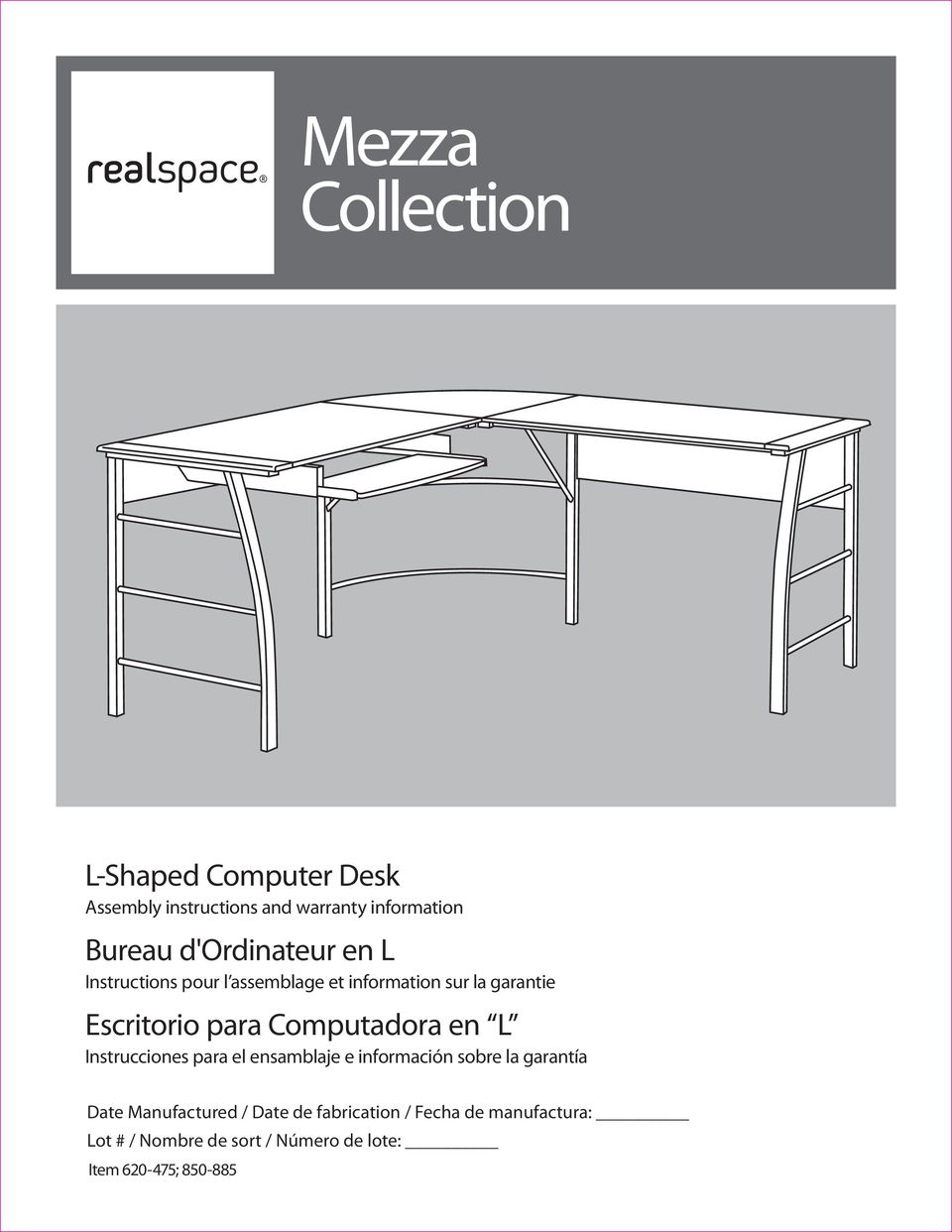 Mezza Collection L Shaped Computer Desk Assembly Instructions And