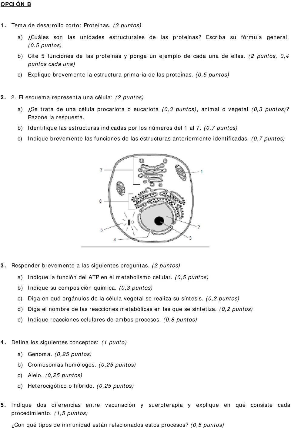 2. El esquema representa una célula: (2 puntos) a) Se trata de una célula procariota o eucariota (0,3 puntos), animal o vegetal (0,3 puntos)? Razone la respuesta.