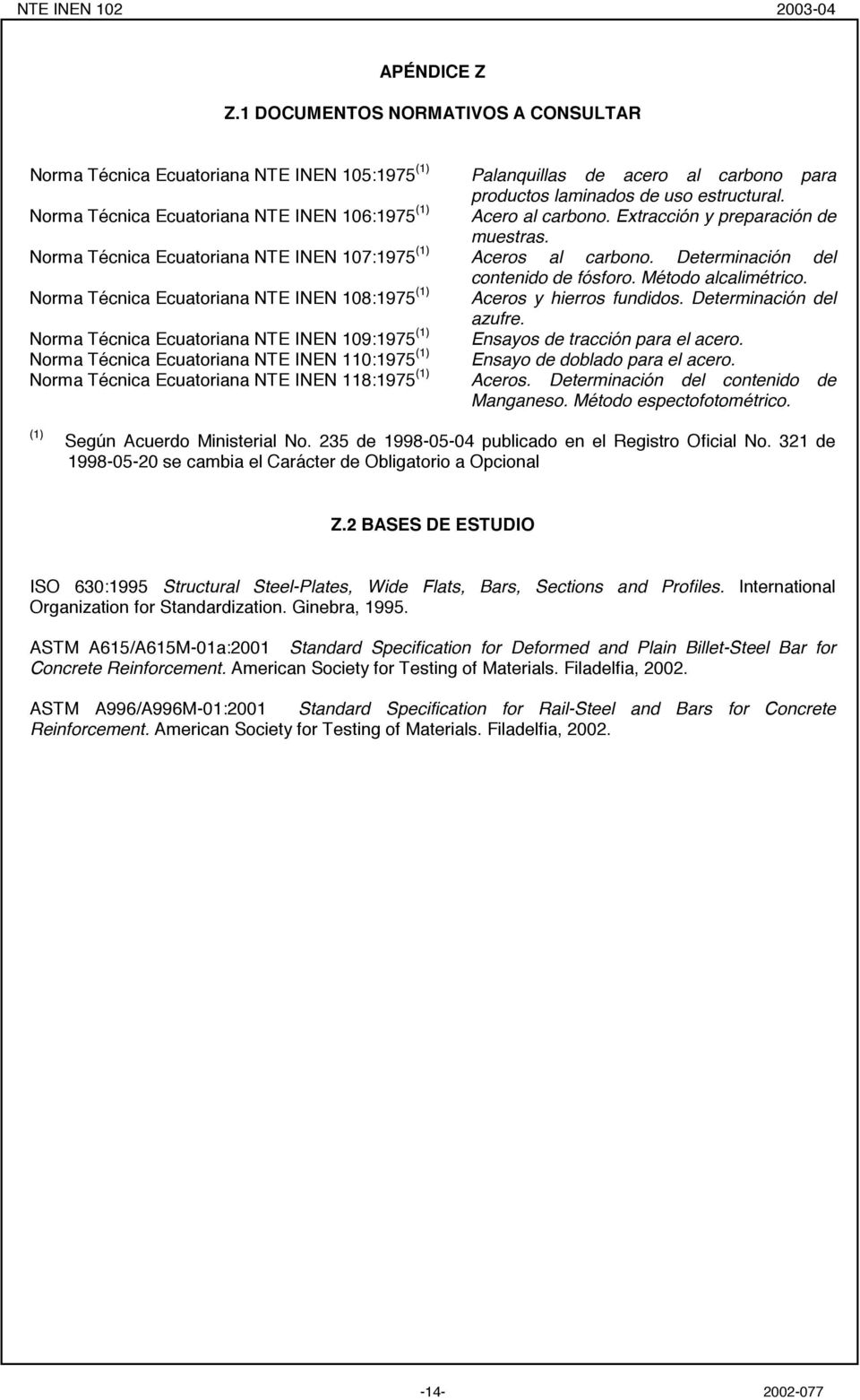 Determinación del contenido de fósforo. Método alcalimétrico. Norma Técnica Ecuatoriana NTE INEN 108:1975 (1) Aceros y hierros fundidos. Determinación del azufre.