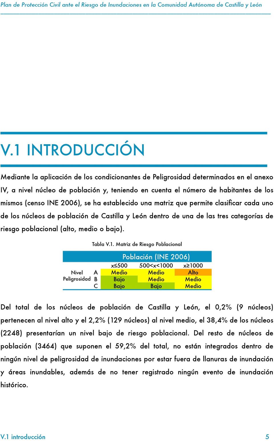 INE 2006), se ha establecido una matriz que permite clasificar cada uno de los núcleos de población de Castilla y León dentro de una de las tres categorías de riesgo poblacional (alto, medio o bajo).