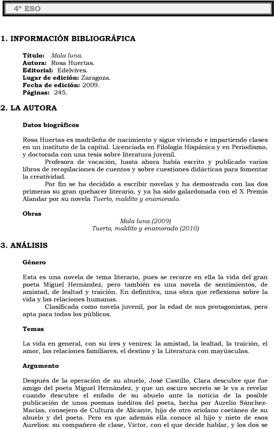 Guía de Lectura. Tuerto, Maldito y Enamorado. Rosa Huertas, PDF