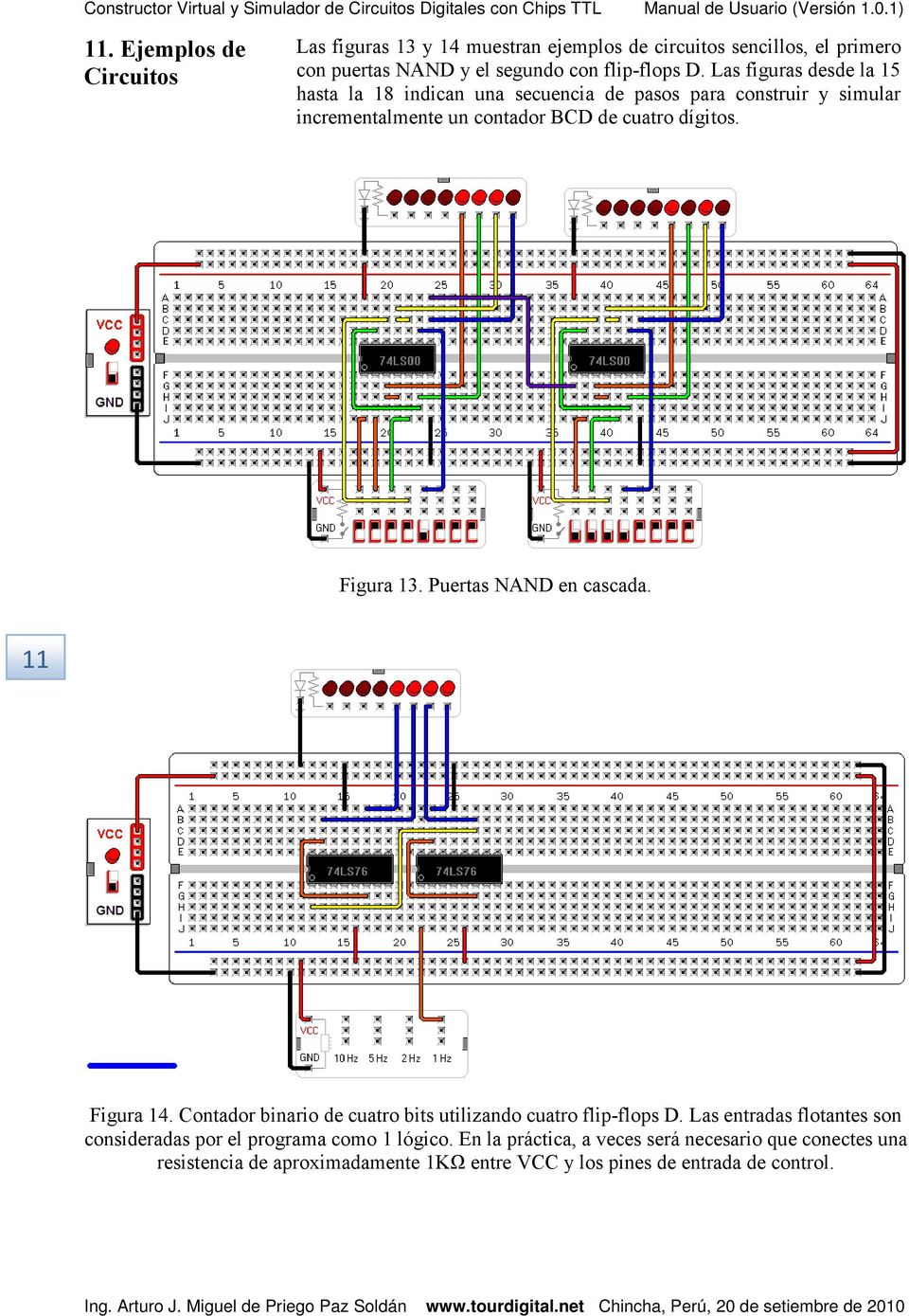 Figura 13. Puertas NAND en cascada. 11 Figura 14. Contador binario de cuatro bits utilizando cuatro flip-flops D.