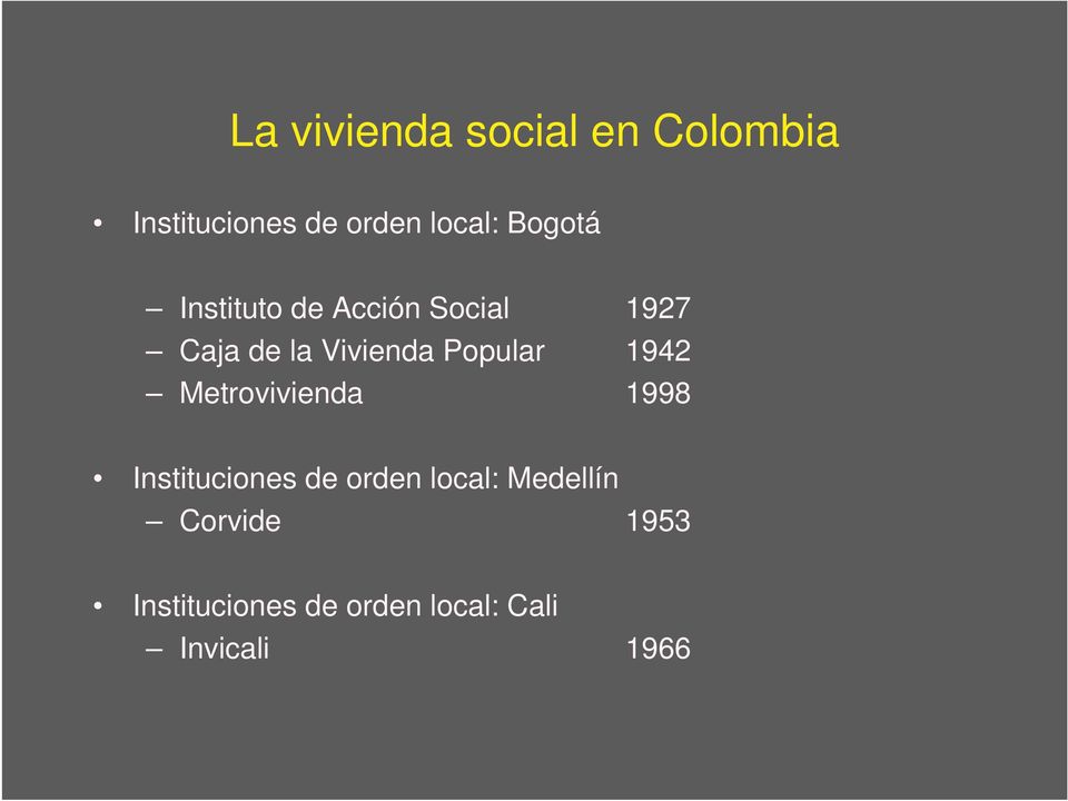 Metrovivienda 1998 Instituciones de orden local: