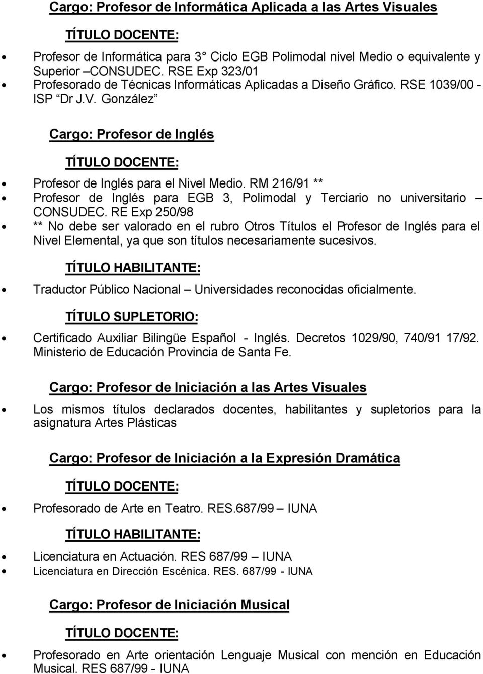 RM 216/91 ** Profesor de Inglés para EGB 3, Polimodal y Terciario no universitario CONSUDEC.