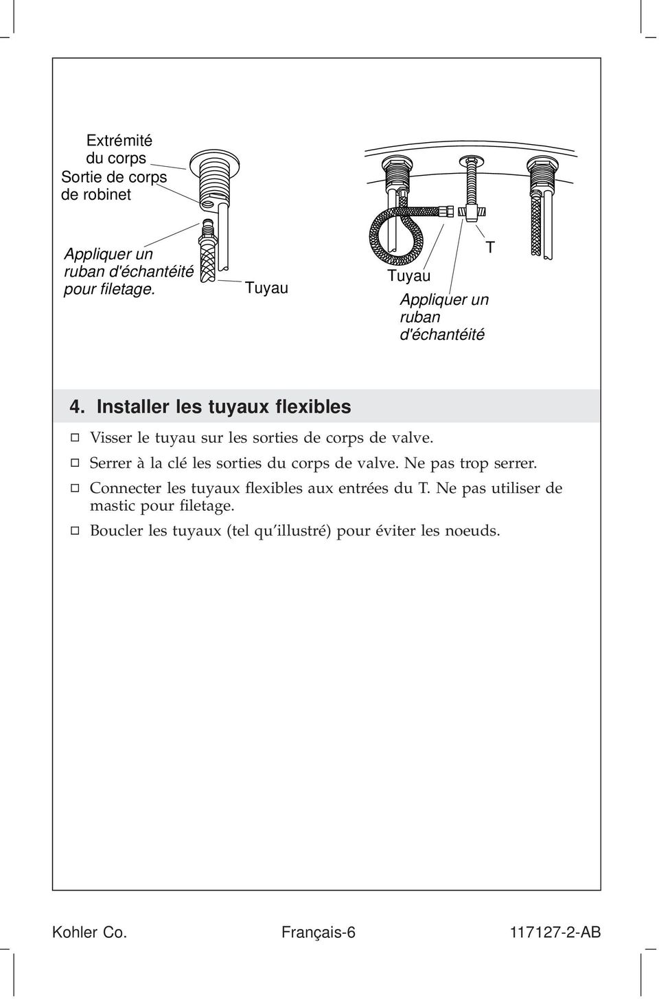 Installer les tuyaux flexibles Visser le tuyau sur les sorties de corps de valve.