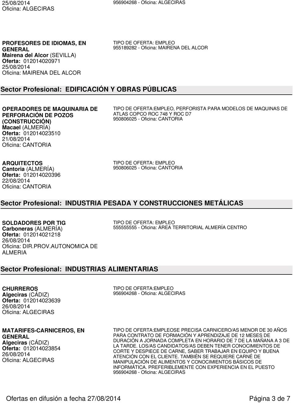 MODELOS DE MAQUINAS DE ATLAS COPCO ROC 748 Y ROC D7 ARQUITECTOS Oferta: 012014020396 Sector Profesional: INDUSTRIA PESADA Y CONSTRUCCIONES METÁLICAS SOLDADORES POR TIG Carboneras (ALMERÍA) Oferta:
