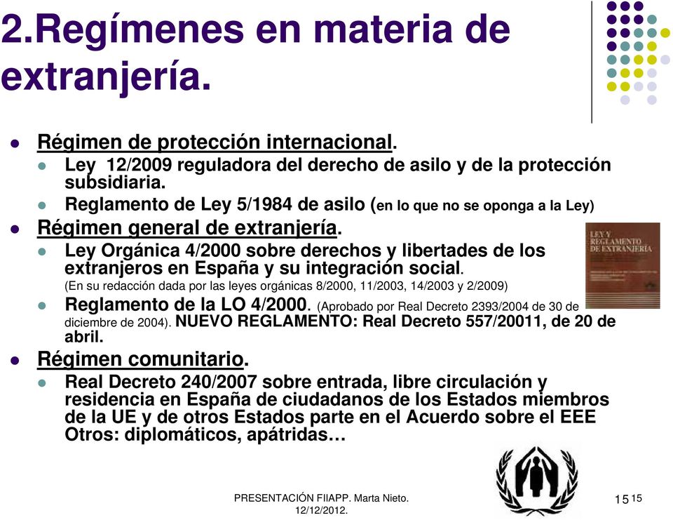 Ley Orgánica 4/2000 sobre derechos y libertades de los extranjeros en España y su integración social.