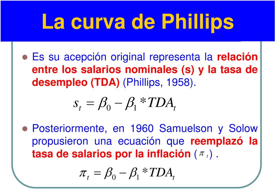 s = β β * TDA t 0 1 t Posteriormente, en 1960 Samuelson y Solow propusieron una