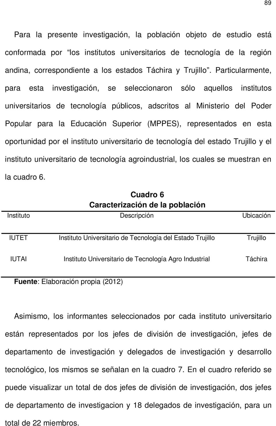 (MPPES), representados en esta oportunidad por el instituto universitario de tecnología del estado Trujillo y el instituto universitario de tecnología agroindustrial, los cuales se muestran en la
