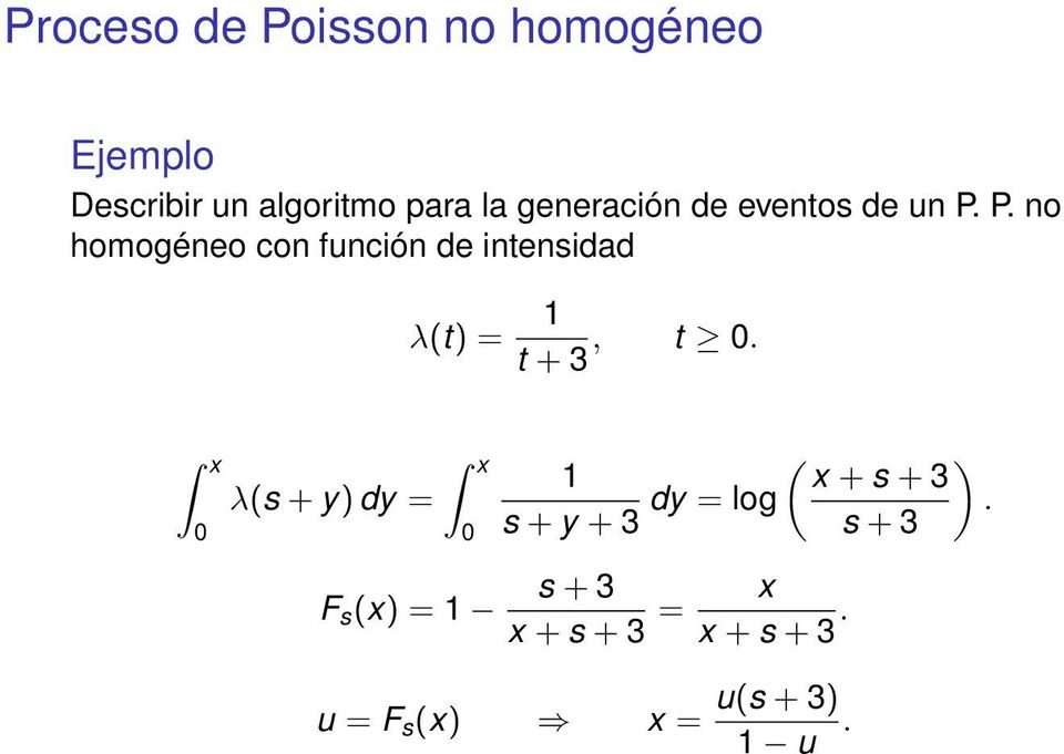 P. no homogéneo con función de intensidad λ(t) = 1 t + 3, t 0.