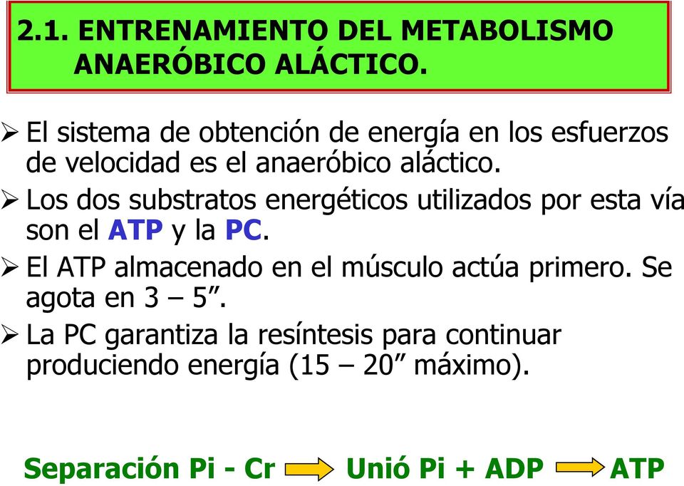 Los dos substratos energéticos utilizados por esta vía son el ATP y la PC.