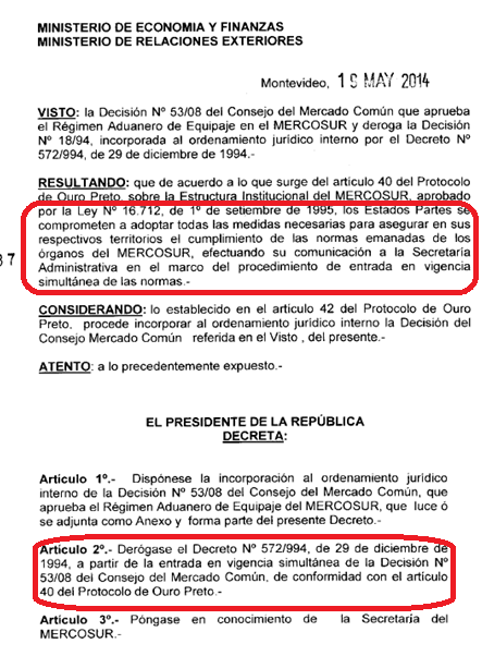 LAS NORMAS DEL MERCOSUR Y SU INTERNALIZACIÓN Como EEPP del Mercosur debemos adoptar la normativa comunitaria e internalizarla, o sea dictar un decreto reglamentario en nuestro país.