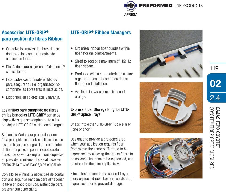 LITE-GRIP Ribbon Managers Organizes ribbon fiber bundles within fiber storage compartments. Sized to accept a maximum of (12) 12 fiber ribbons.