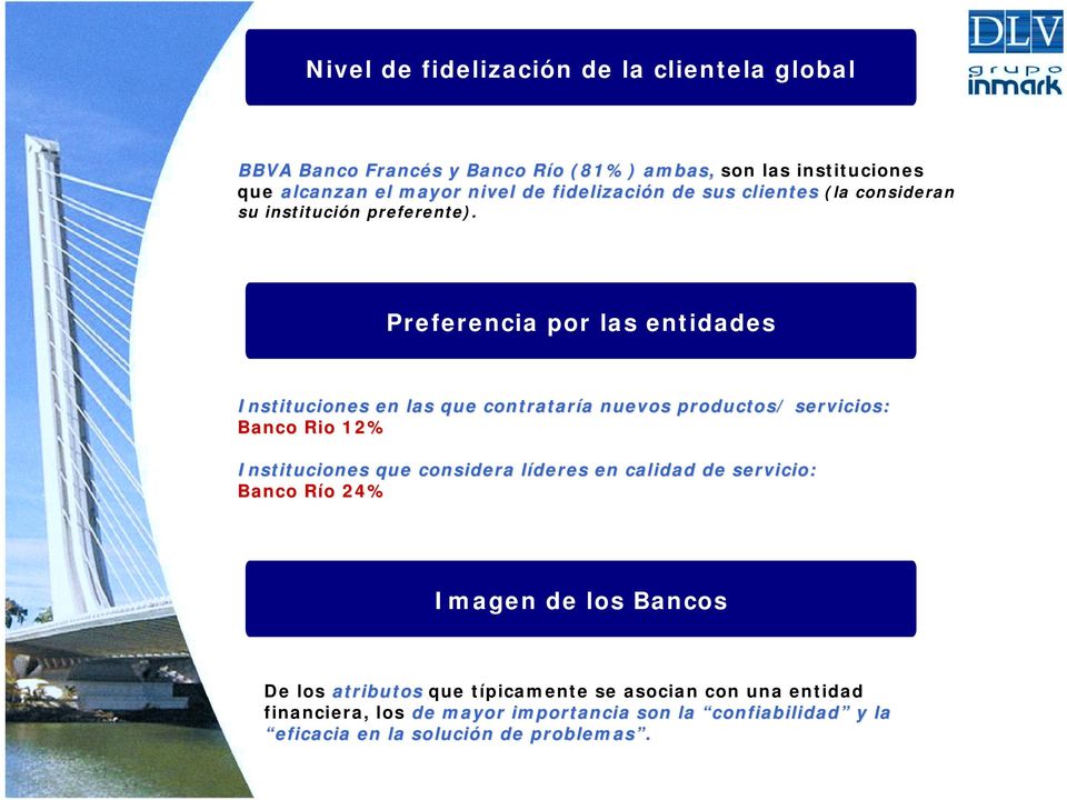 Preferencia por las entidades Instituciones en las que contrataría a nuevos productos/ servicios: Banco Rio 12% Instituciones que considera líderes