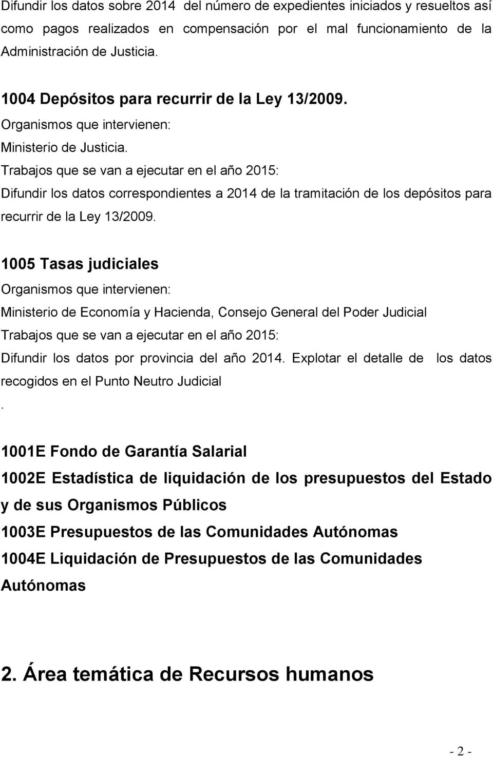 1005 Tasas judiciales Ministerio de Economía y Hacienda, Consejo General del Poder Judicial Difundir los datos por provincia del año 2014.