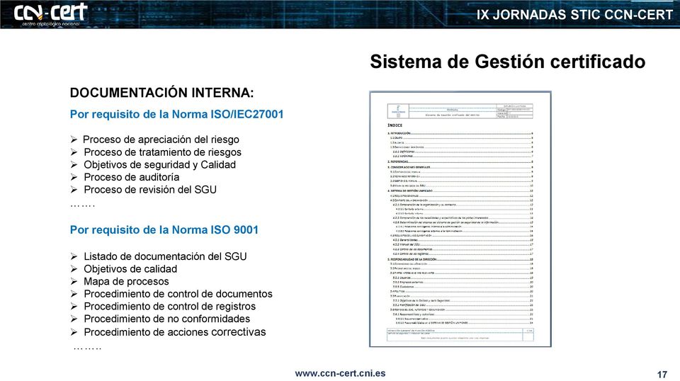 Por requisito de la Norma ISO 9001 Listado de documentación del SGU Objetivos de calidad Mapa de procesos Procedimiento de