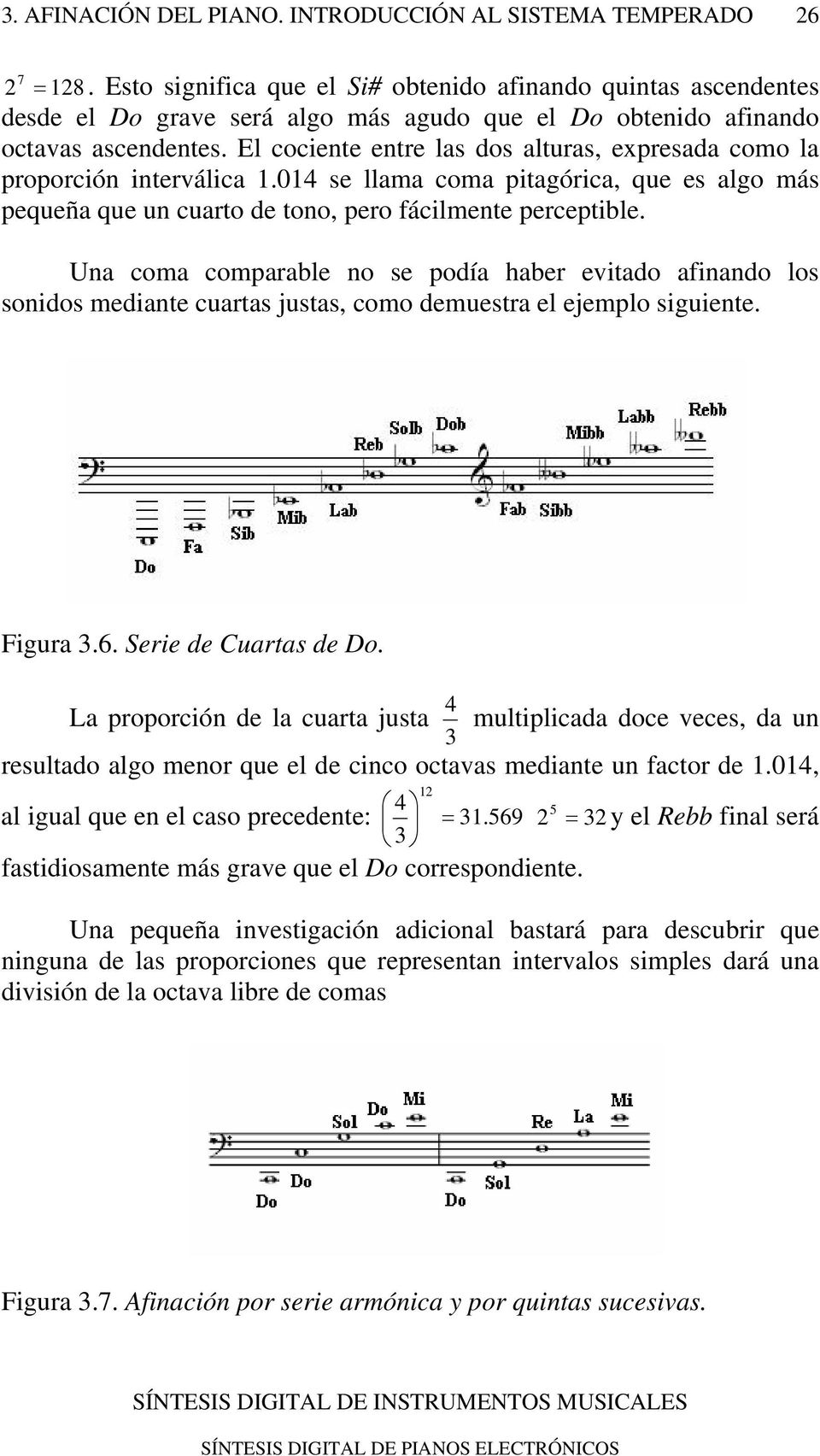 Una coma comparable no se podía haber evitado afinando los sonidos mediante cuartas justas, como demuestra el ejemplo siguiente. Figura 3.6. Serie de Cuartas de Do.