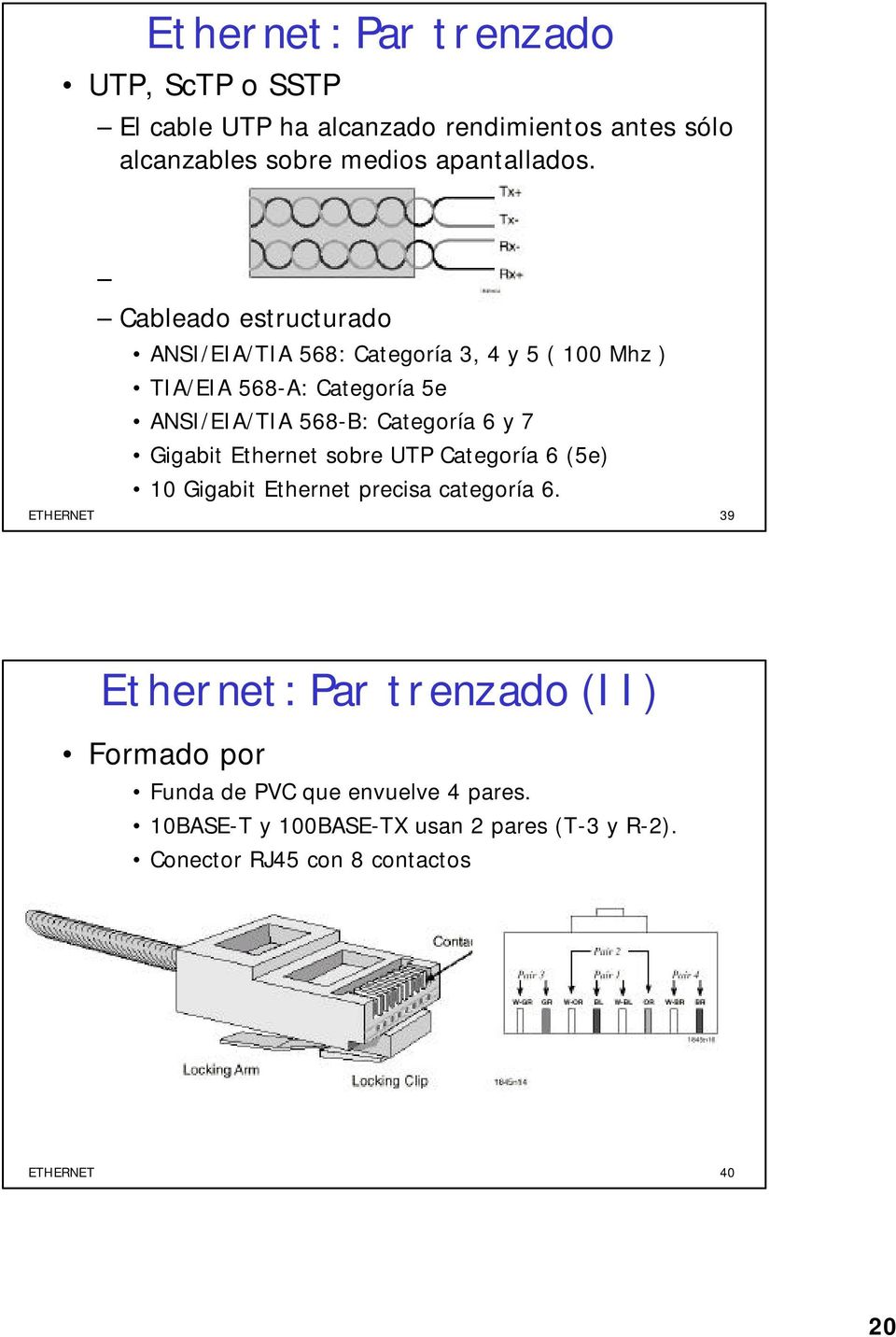 y 7 Gigabit Ethernet sobre UTP Categoría 6 (5e) 10 Gigabit Ethernet precisa categoría 6.