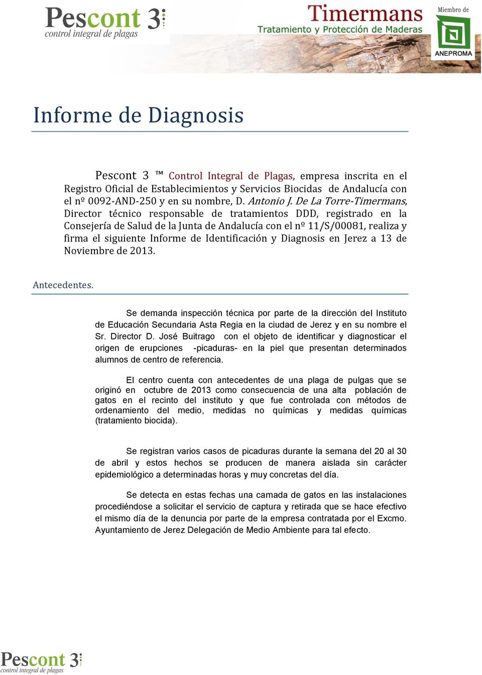 Identificación y Diagnsis en Jerez a 13 de Nviembre de 2013. Antecedentes.