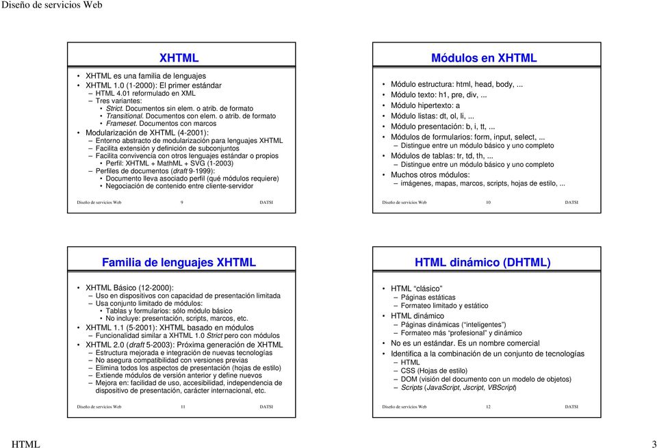 Documentos con marcos Modularización de XHTML (4-2001): Entorno abstracto de modularización para lenguajes XHTML Facilita extensión y definición de subconjuntos Facilita convivencia con otros