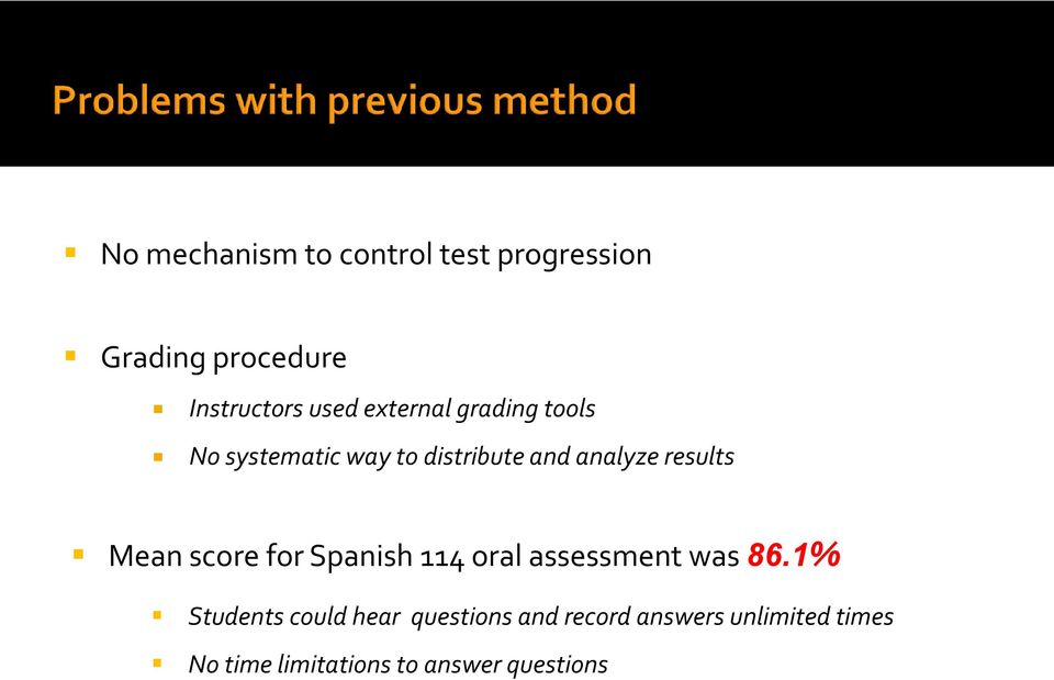 Mean score for Spanish 114 oral assessment was 86.