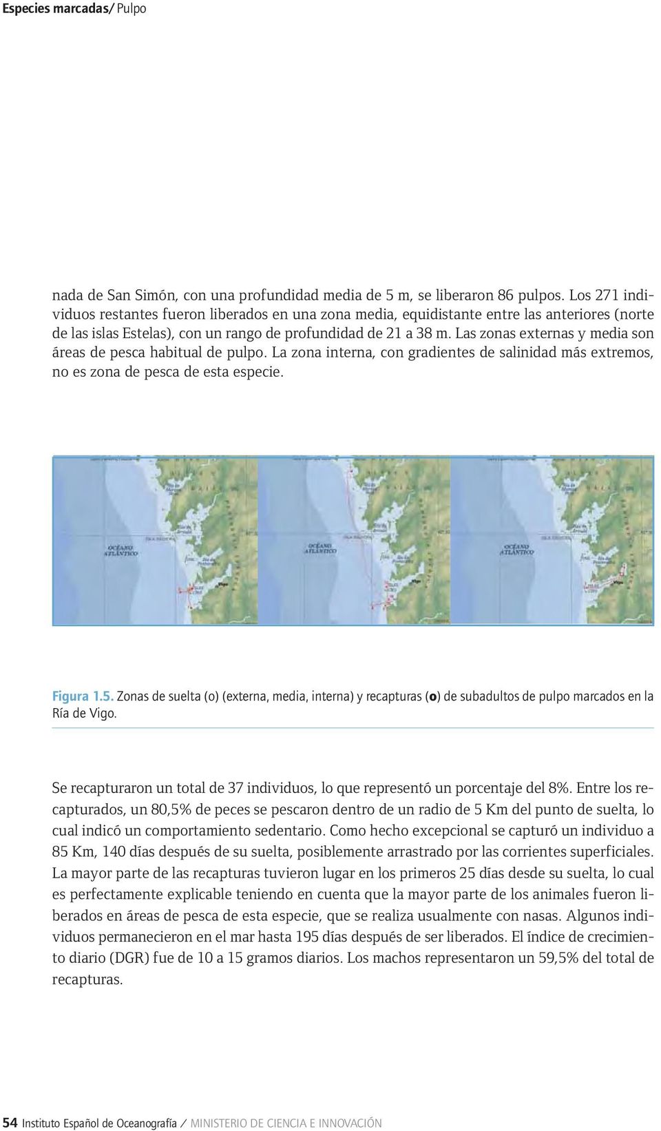 Las zonas externas y media son áreas de pesca habitual de pulpo. La zona interna, con gradientes de salinidad más extremos, no es zona de pesca de esta especie. Figura 1.5.