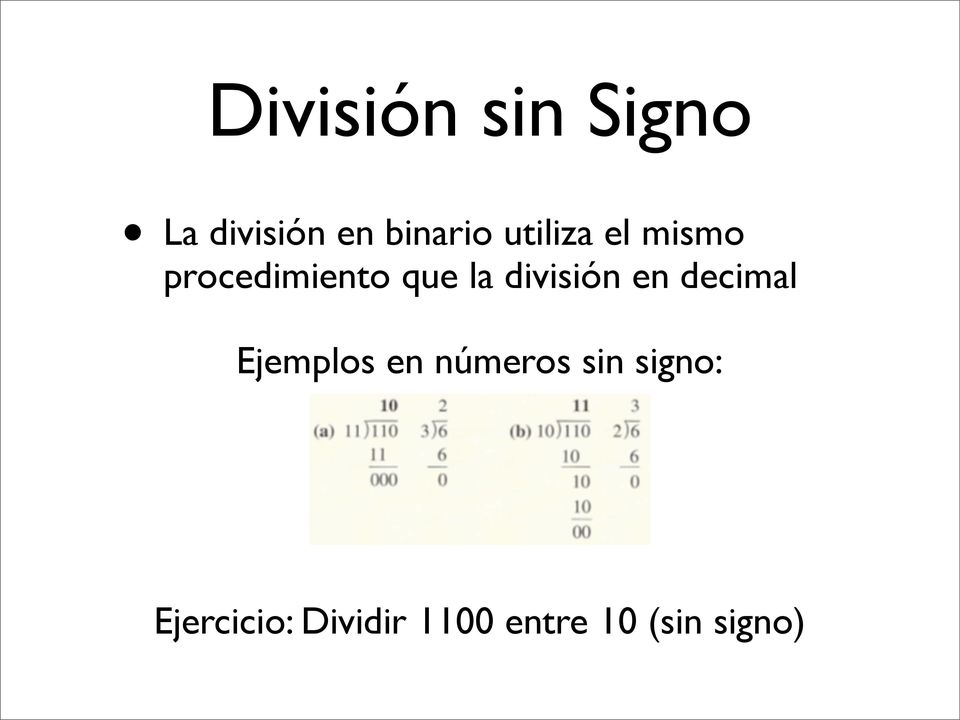 división en decimal Ejemplos en números sin