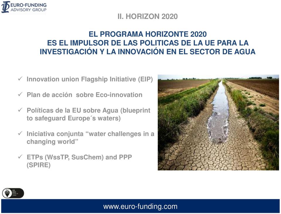 Plan de acción sobre Eco-innovation Políticas de la EU sobre Agua (blueprint to safeguard Europe