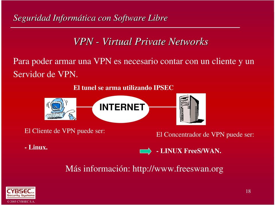 El tunel se arma utilizando IPSEC INTERNET El Cliente de VPN puede ser: