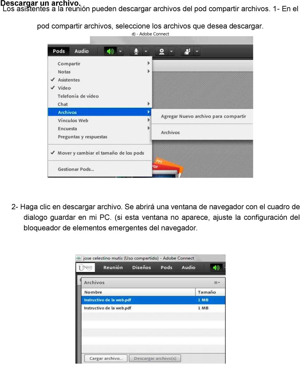 d) - Adobe Connect 2- Haga clic en descargar archivo.