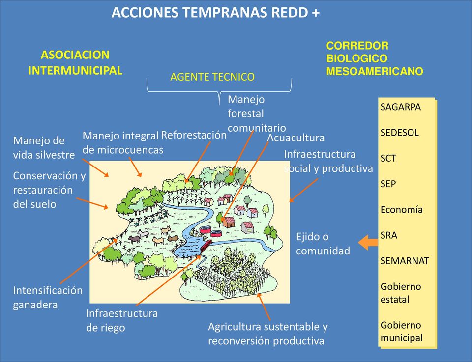 microcuencas Acuacultura Infraestructura social y productiva Ejido o comunidad SAGARPA SEDESOL SCT SEP Economía SRA
