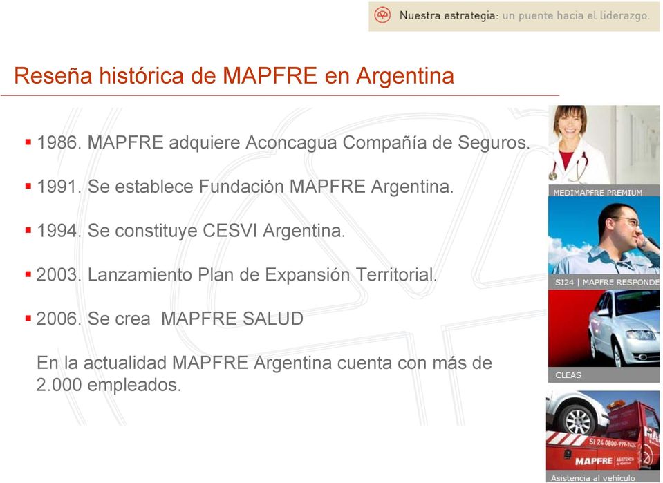 Se establece Fundación MAPFRE Argentina. 1994. Se constituye CESVI Argentina.