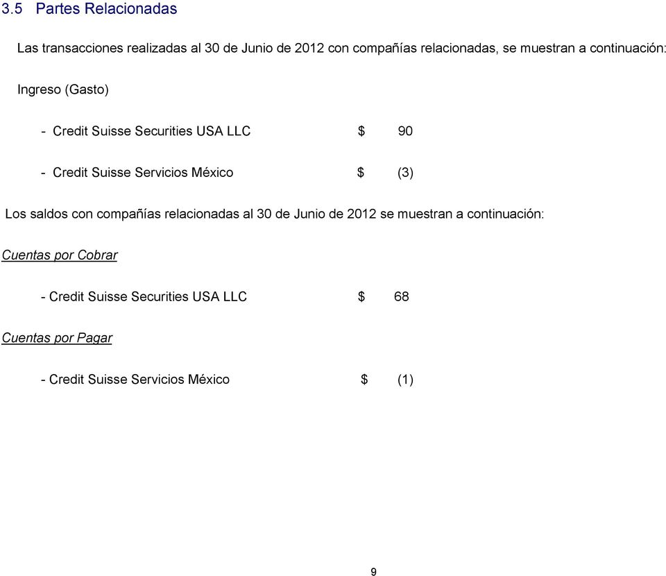 México $ (3) Los saldos con compañías relacionadas al 30 de Junio de 2012 se muestran a continuación: