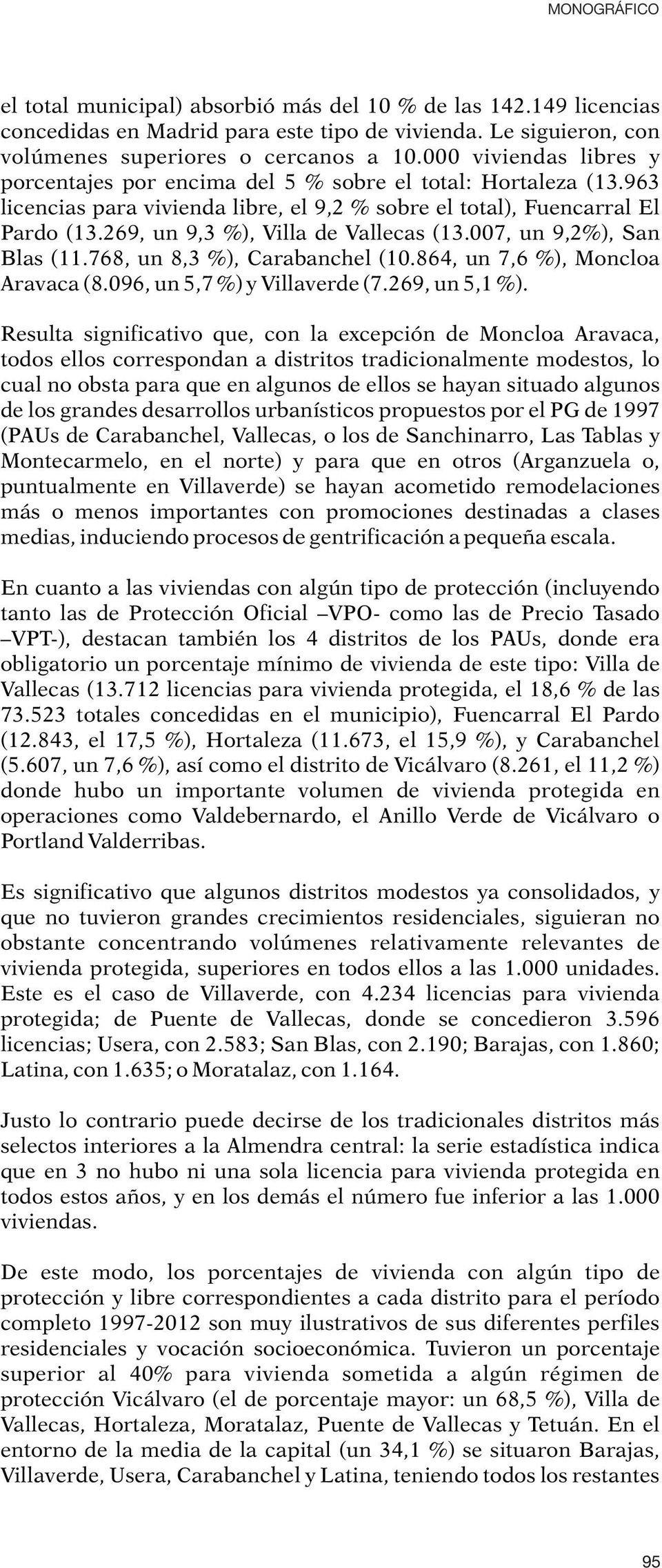 269, un 9,3 %), Villa de Vallecas (13.007, un 9,2%), San Blas (11.768, un 8,3 %), Carabanchel (10.864, un 7,6 %), Moncloa Aravaca (8.096, un 5,7 %) y Villaverde (7.269, un 5,1 %).