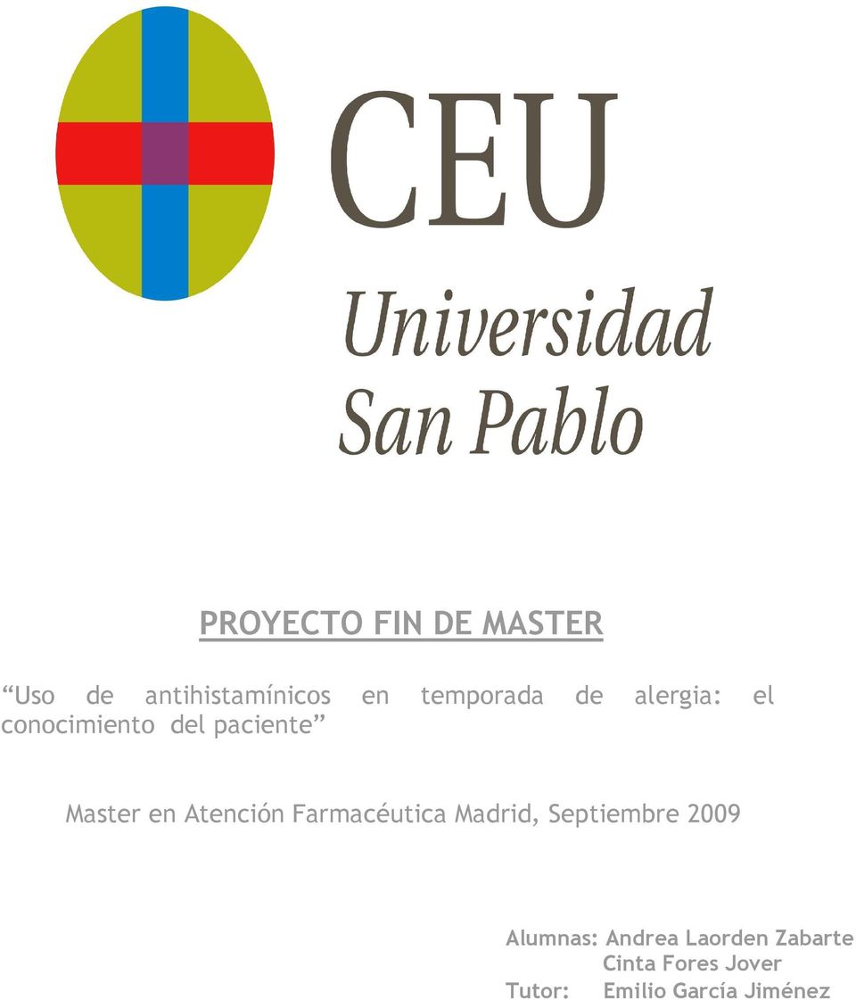 Master en Atención Farmacéutica Madrid, Septiembre