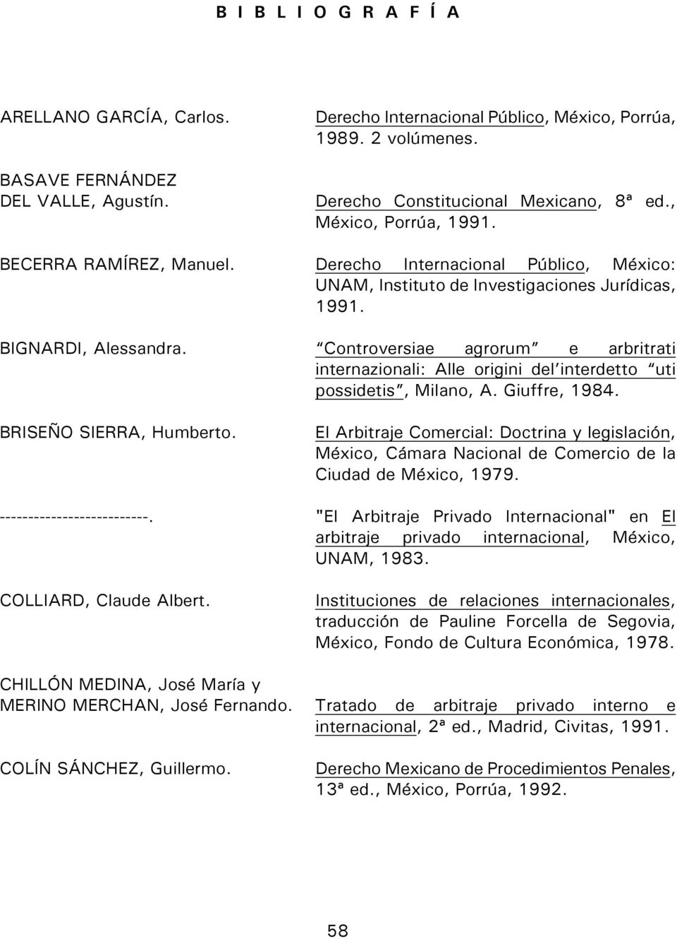 Controversiae agrorum e arbritrati internazionali: Alle origini del interdetto uti possidetis, Milano, A. Giuffre, 1984. BRISEÑO SIERRA, Humberto.