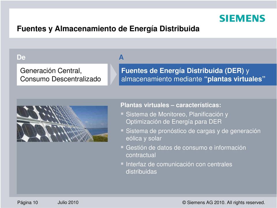 Optimización de Energía para DER Sistema de pronóstico de cargas y de generación eólica y solar Gestión de datos de consumo e
