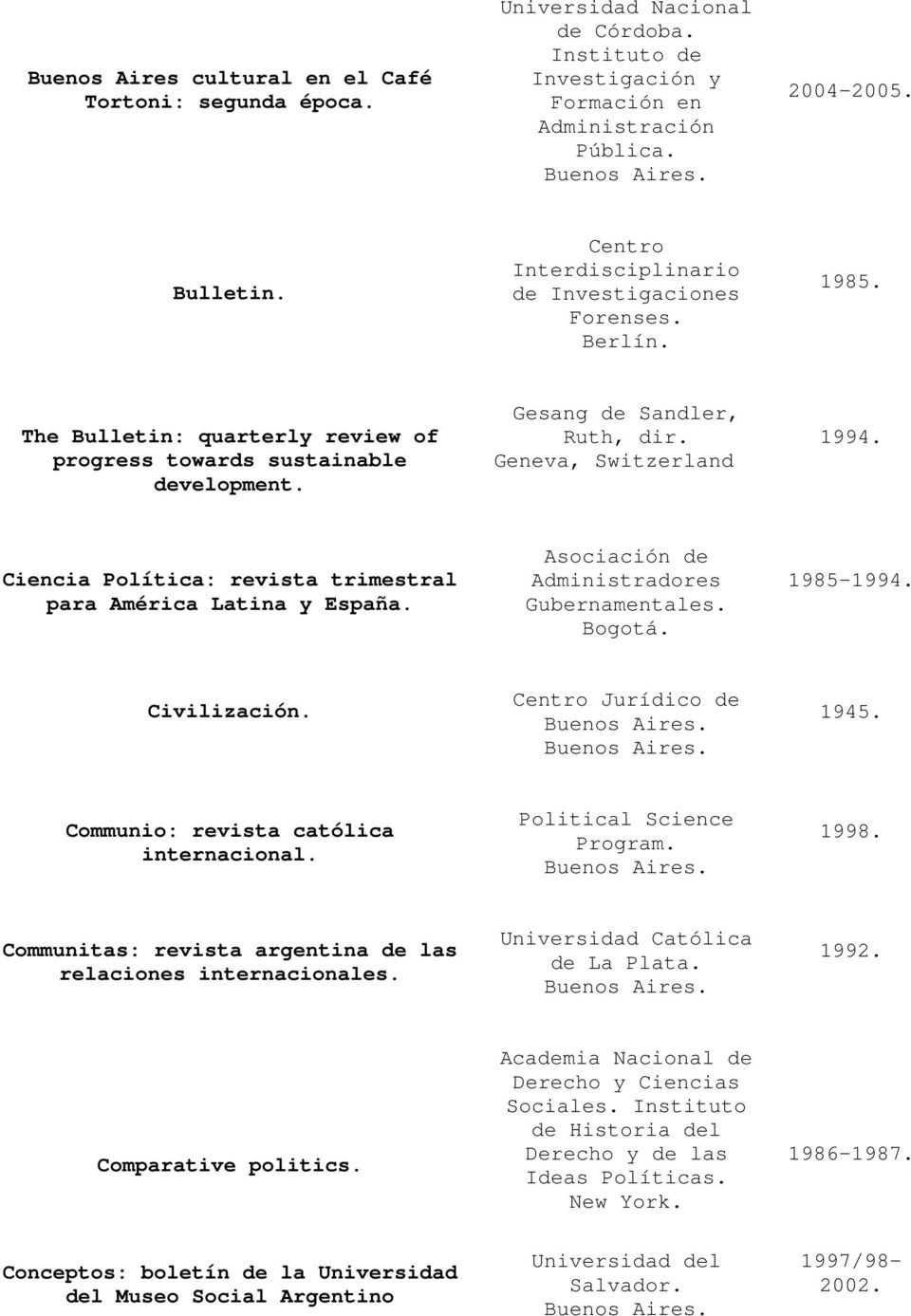 Ciencia Política: revista trimestral para América Latina y España. Asociación de Administradores Gubernamentales. Bogotá. 1985-1994. Civilización. Centro Jurídico de 1945.