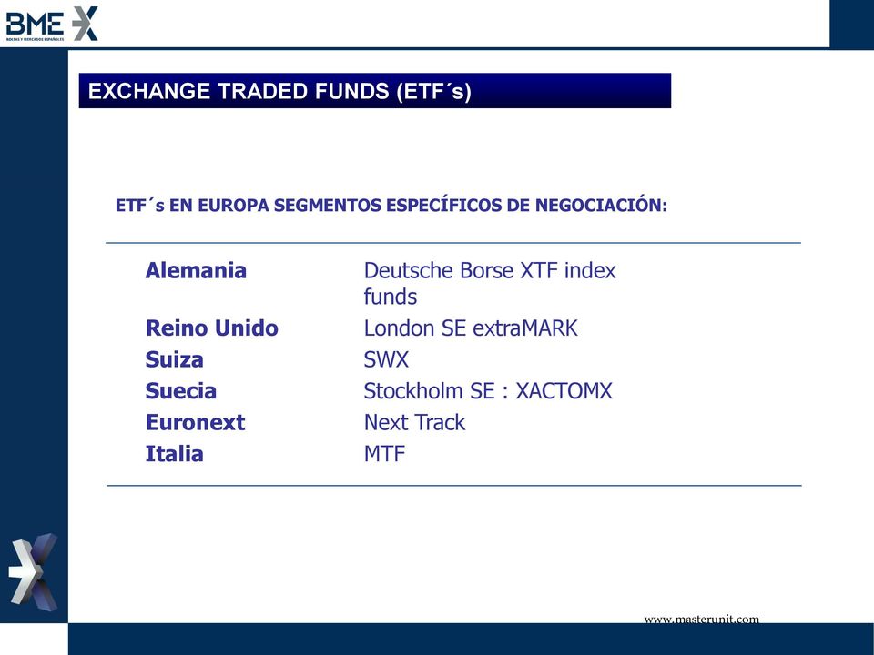 Euronext Italia Deutsche Borse XTF index funds London SE