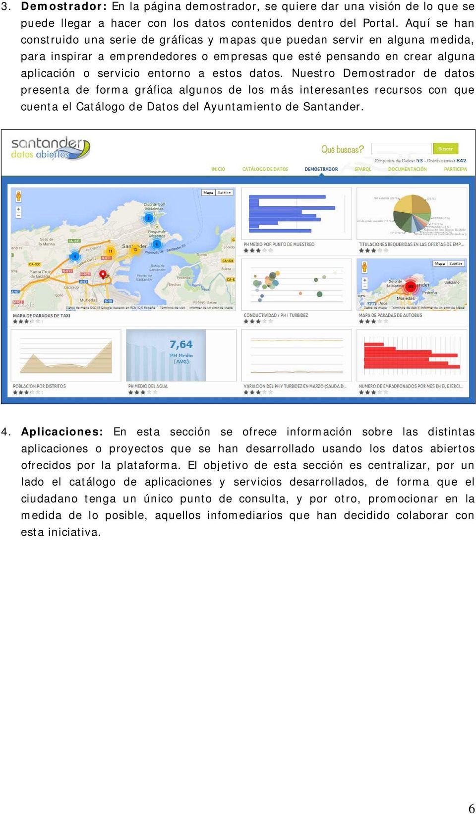estos datos. Nuestro Demostrador de datos presenta de forma gráfica algunos de los más interesantes recursos con que cuenta el Catálogo de Datos del Ayuntamiento de Santander. 4.