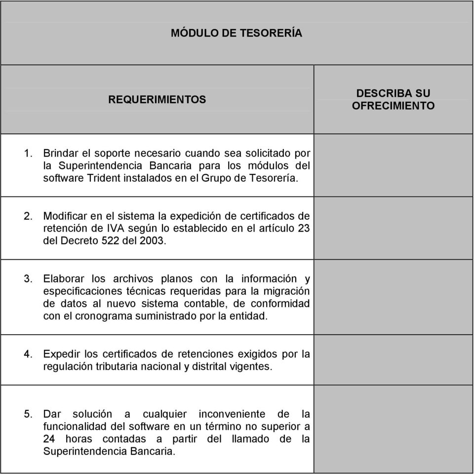 Modificar en el sistema la expedición de certificados de retención de IVA según lo establecido en el artículo 23 del Decreto 522 del 2003. 3.