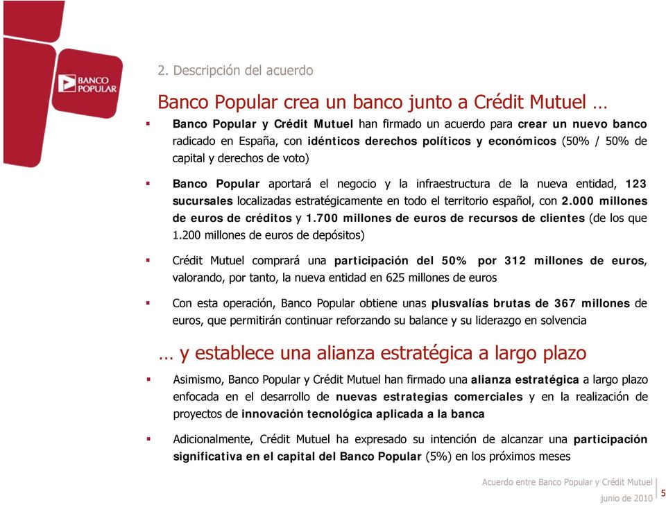 territorio español, con 2.000 millones de euros de créditos y 1.700 millones de euros de recursos de clientes (de los que 1.