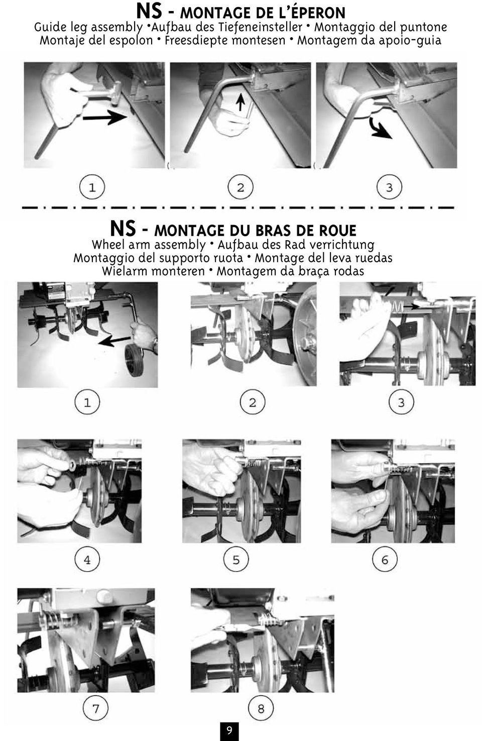 MONTAGE DU BRAS DE ROUE Wheel arm assembly Aufbau des Rad verrichtung Montaggio