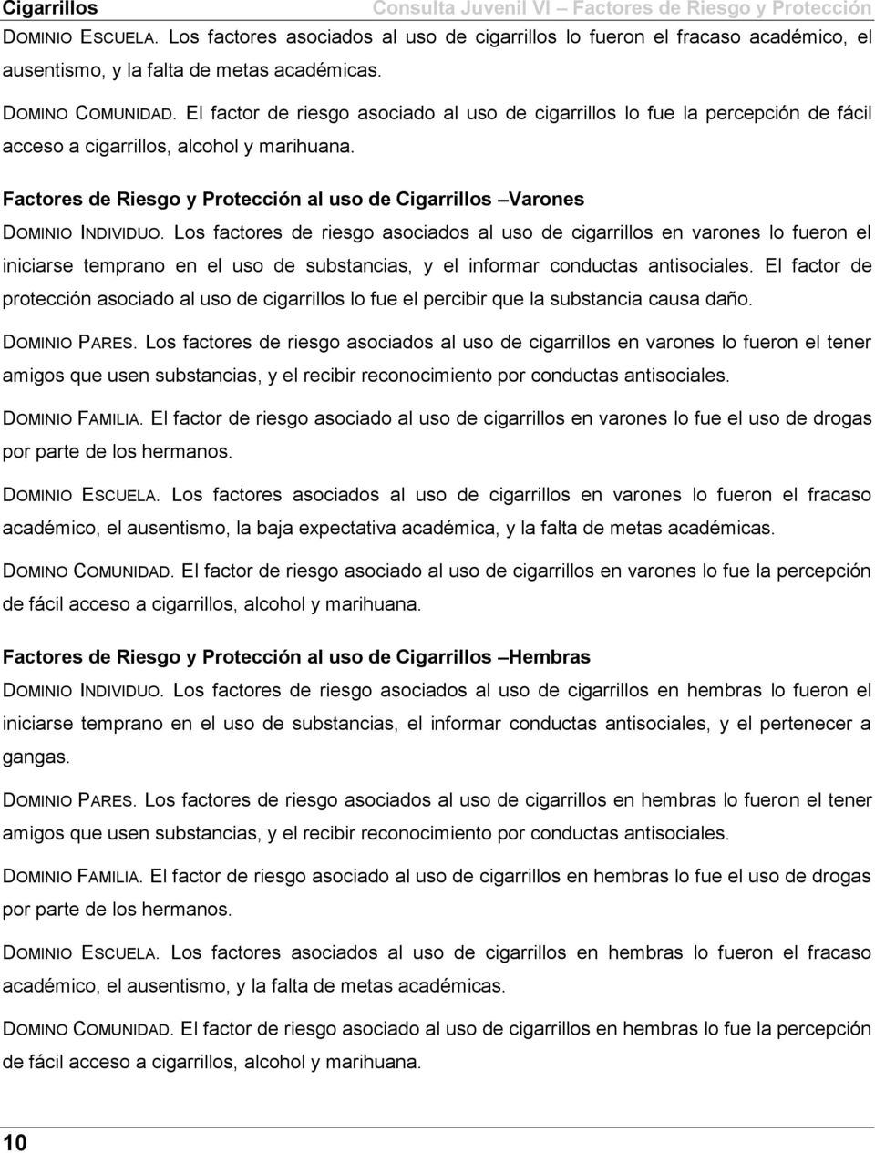 Factores de Riesgo y Protección al uso de Cigarrillos Varones DOMINIO INDIVIDUO.
