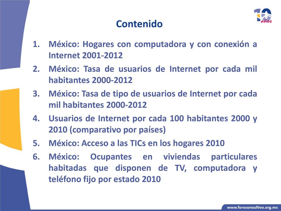 México: Tasa de tipo de usuarios de Internet por cada mil habitantes 2000-2012 4.