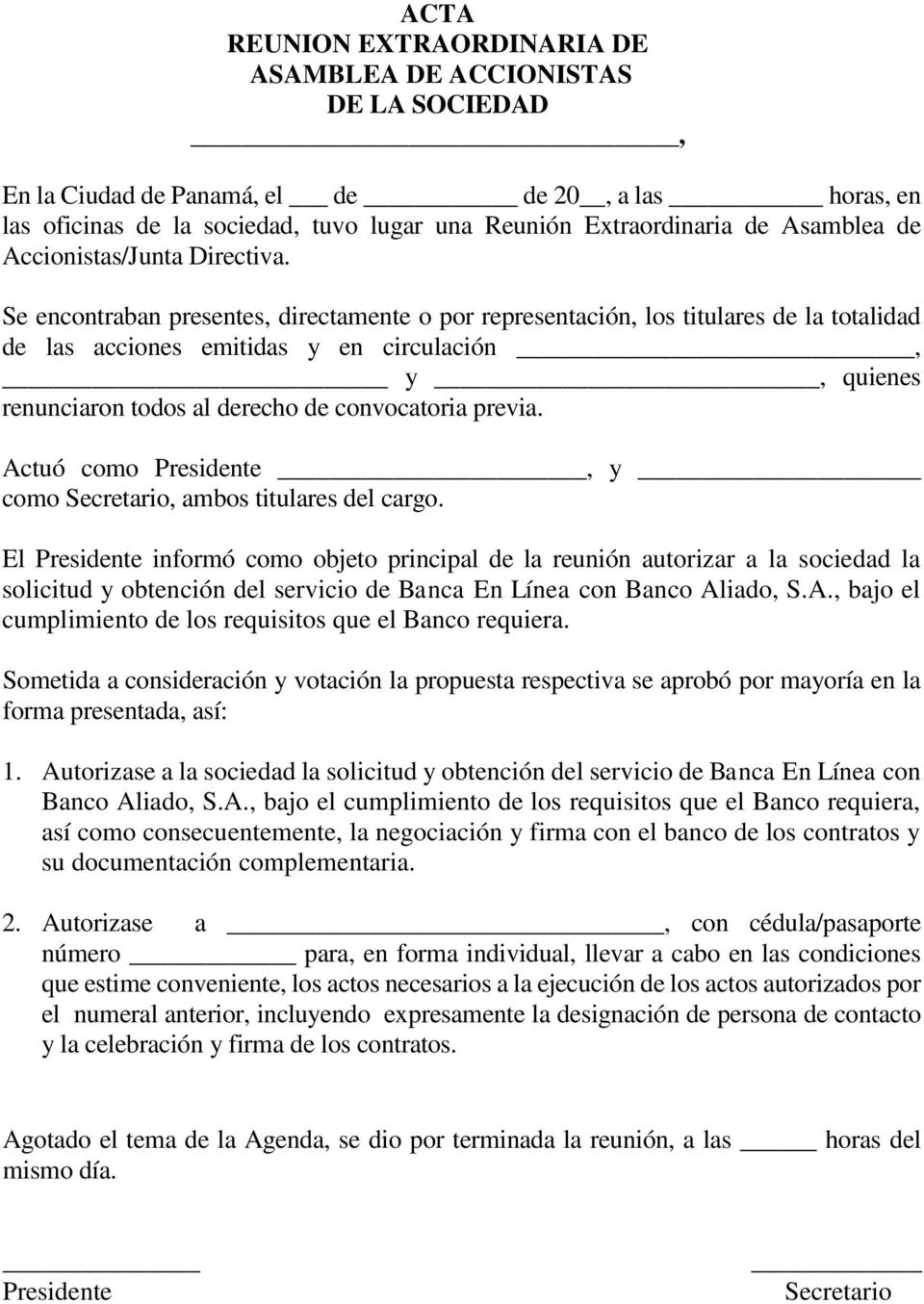 ACTA REUNION EXTRAORDINARIA DE ASAMBLEA DE ACCIONISTAS DE LA SOCIEDAD, -  PDF Descargar libre