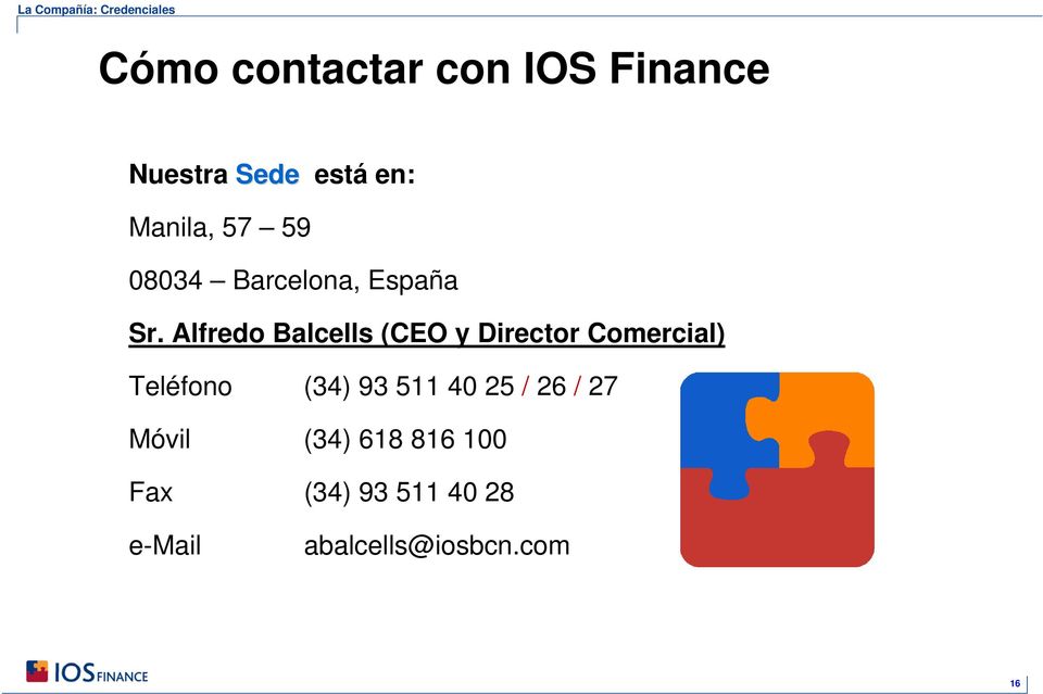 Alfredo Balcells (CEO y Director Comercial) Teléfono (34) 93 511 40